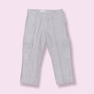 Eileen Fisher 100% Organic Linen Pants Light Grey Cropped Coastal Womens Size 2